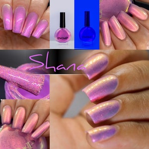 P•O•P Polish &quot;Shana&quot; Neon Mylar Oil Slick Fuchsia Pink  Green Aqua MultiChrome Nail Quick Dry Sifting DuoChrome inspired Jem & The Holograms