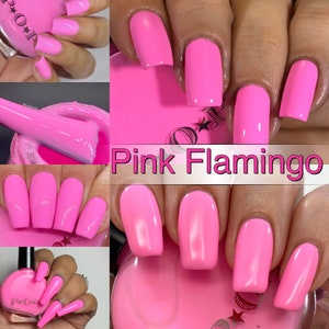 P.O.P Pink Flamingo The Creme Collection Neon Pastel Cream Pink Rose Nail Polish Lacquer Varnish Indie Water Marble Stamping