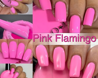 P.O.P Pink Flamingo The Creme Collection Neon Pastel Cream Rose Nail Polish Vernis Vernis Indie Water Marble Stamping