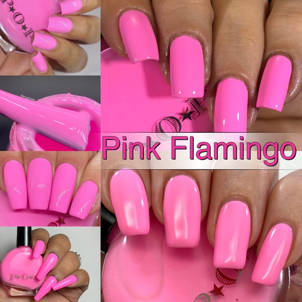 P.O.P Pink Flamingo The Creme Collection Neon Pastel Cream Pink Rose Nail Polish Lacquer Varnish Indie Water Marble Stamping