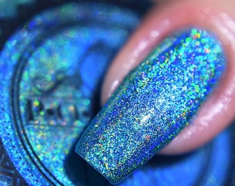 P•O•P Polish Magic Dust Collection "Under The Sea" Lacquer Blue Linear Holographic Rainbow Flakies Indie Nail Polish Mega Holo