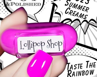 P.O.P Lollipop Shop 2023 Summer Neon Creme Collection Nail Polish Lacquer Varnish Indie Water Marble Stamping Purple fuchisa