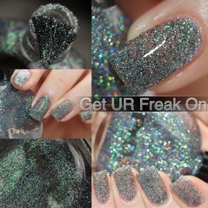 P•O•P Get Ur Freak On From The Halloween Playlist Collection Green Grey Iridescent Rainbow Glitter Indie Nail Polish Varnish Lacquer