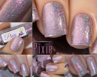 P•O•P Pixie Holodays Collection Pink Linear Holo with Iridescent Pigment & Flakes Blue Gold Green Purple Nail Quick Dry Mirror Polish