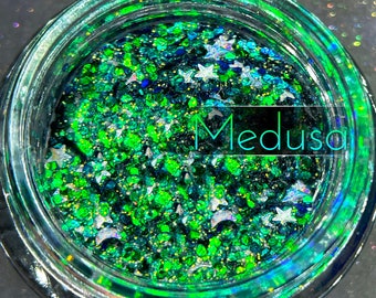 POP Medusa Glitter Gel Transfer Resistent voor het lichaam gezicht en haar iriserende kleur verschuiven holografisch groen kobalt blauw