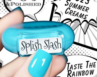 P.O.P Splish Splash 2023 Summer Neon Cream Collection Nail Polish Lacquer Varnish Indie Water Marble Stamping Blue Aqua