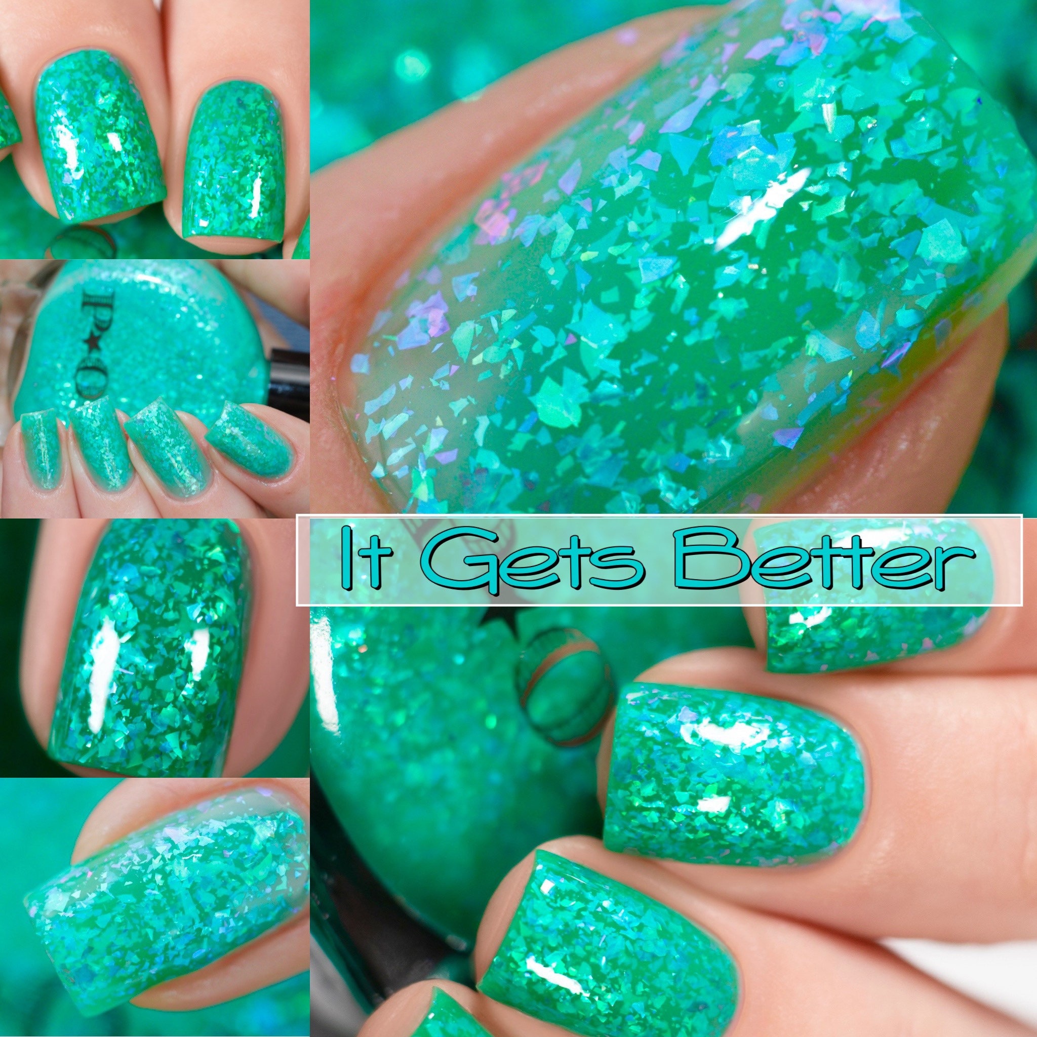 2025 Neon Teal Shadow Nails Shine