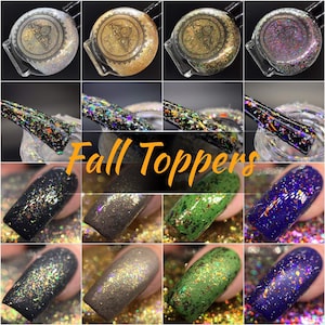 P•O•P Full Fall Theme Toppers Collection Iridescent Holographic Topper Nail Polish Quick Dry Sifting Pigments Flakies Flakes DuoChrome