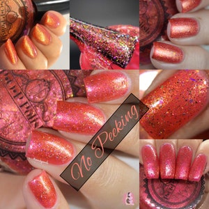 P•O•P No Peeking Naughty & Nice Collection Coral Green Purple Blue Fuchsia Lavender Shifting Flakies Holographic Indie Nail Polish