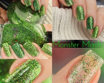 P•O•P Monster Mash From The Halloween Playlist Collection Apple Slime Green Rainbow Glitter Indie Nail Polish Varnish Lacquer