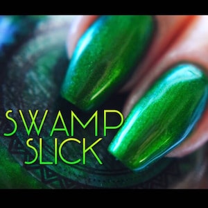 P•O•P Polish &quot;Swamp Sick&quot; Nail Polish Quick Dry with Sifting Oil Slick 360 DuoChrome Mirror MultiChrome Green Lime Moss Dark Military