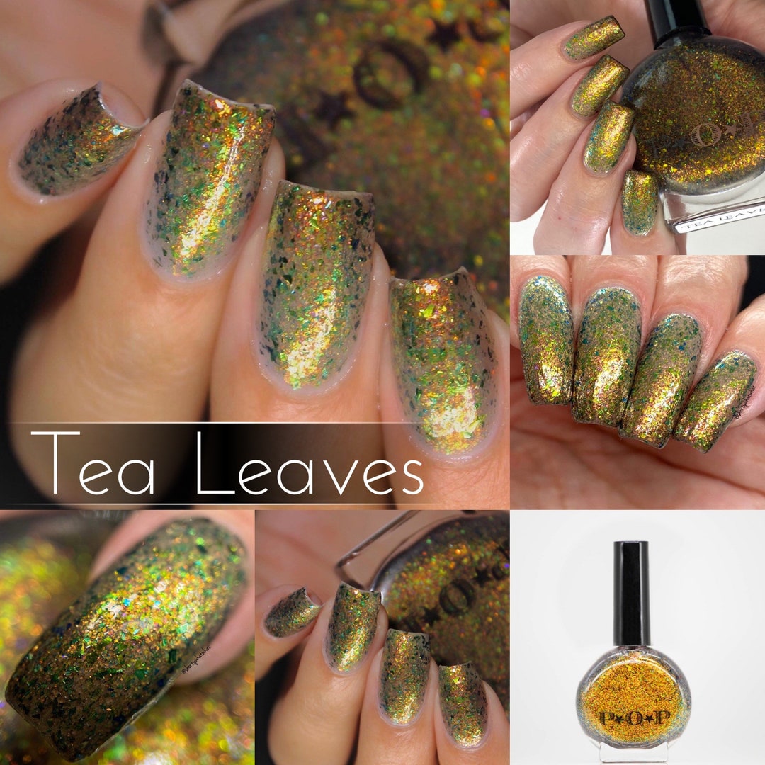 POP Polish Tea Leaves It's Witchcraft Thermal Collection Gold Brown Multi Chrome Flakes Nail