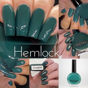 P.O.P Hemlock Halloween Fall Cream Collection Dark Forest Green Nail Polish Lacquer Varnish Indie Water Marble Stamping