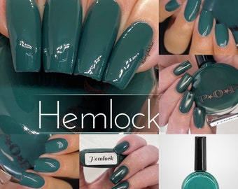 P.O.P Hemlock Halloween Fall Cream Collection Dark Forest Green Nail Polish Lacquer Varnish Indie Water Marble Stamping