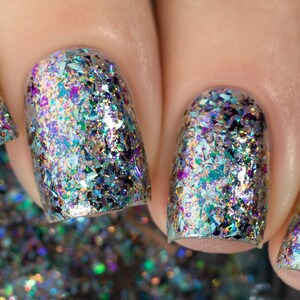 POP Ball Drop New Years Glam Collection Rainbow Iridescent Shifting Flakes Blue Green Grey Purple Nail Quick Dry Mirror Polish image 4