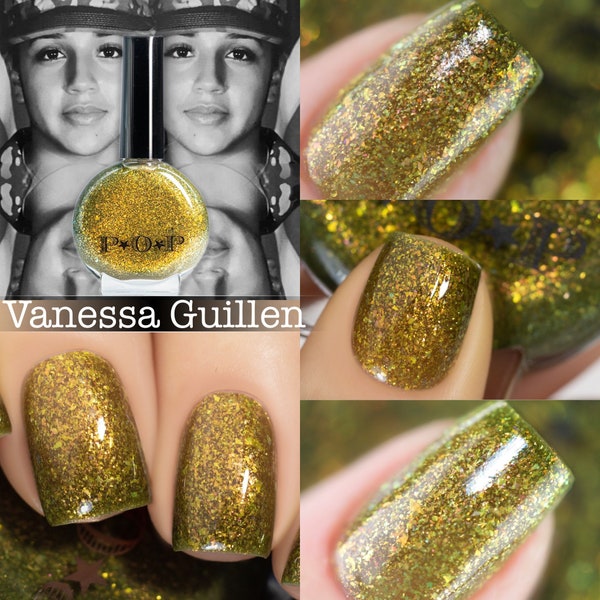 P•O•P Vanessa Guillen Women Done Wrong Camo Thermal Green Khaki Gold  Shifting Flakes bomb Indie Nail Polish Varnish Lacquer