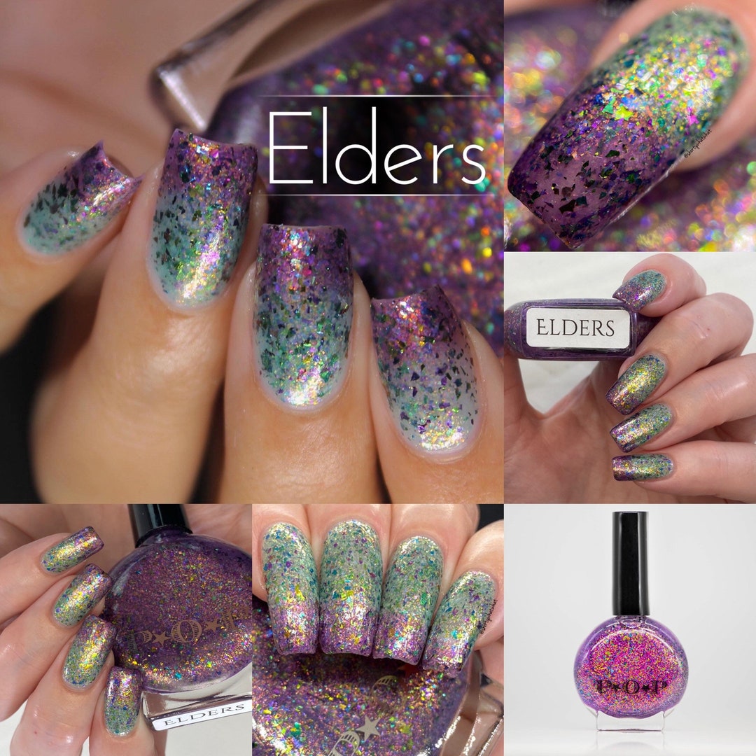 POP Polish Elders It's Witchcraft Thermal Collection Purple Green Multi Chrome Flakes Nail