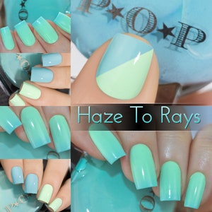 P.O.P From Haze To Rays Thermal Cream Collection Aqua Blue Sky Baby Yellow Sun Nail Polish Lacquer Varnish Indie Water Marble Stamping