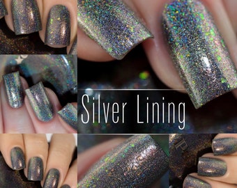 P•O•P Silver Lining Holodays Collection Black Linear Holo w/ Iridescent Pigment & Flakes Blue Gold Green Purple Nail Quick Dry Mirror Polish