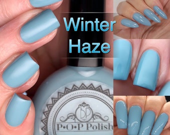 P.O.P Winter Haze  The Creme De La Creme Collection Dusty Blue Pastel Cream Nail Polish Lacquer Varnish Indie Water Marble Stamping