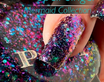 P•O•P The Mermaid Collection &quot;Spell Singer&quot; Shifting Flakie Glitter Bomb Indie Nail Polish Multi Chrome Foil Iridiscente Varnish Lacquer
