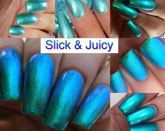 P•O•P Polish "Slick & Juicy" Oil Slick 360 Pastel Edition MultiChrome Blue Green Purple Nail Quick Dry Sifting DuoChrome Mirror