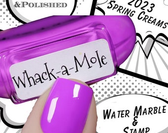 P.O.P Whack-A-Mole Creme Collection Neon Purple Magenta Fuchsia Radioactive Nail Polish Lacquer Varnish Indie Water Marble Stamping