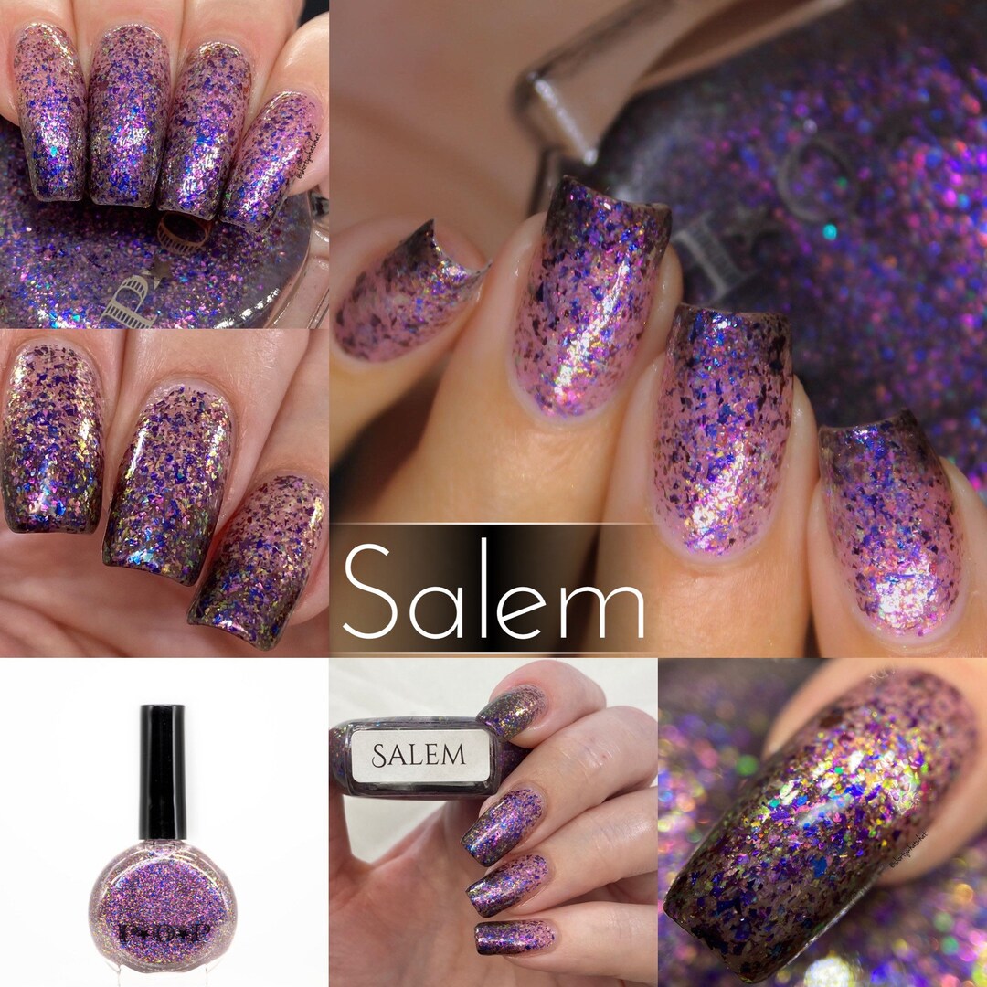POP Polish Salem It's Witchcraft Thermal Collection Purple Brown Multi Chrome Flakes Nail Polish