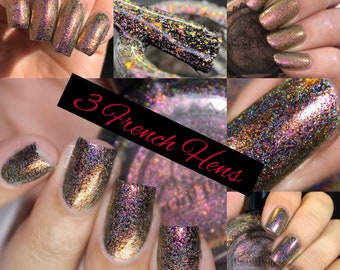 P•O•P 3 French Hens 12 Days Of Christmas Red Hot Pink Green Gold Purple Aqua Shifting Flakes Indie Nail polish Nail Holo Holographic