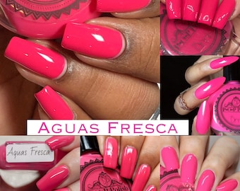 P.O.P Aguas Fresca The Cream Spring Collection Pink Raspberry Pastel Nail Polish Lacquer Varnish Indie Water Marble Stamping