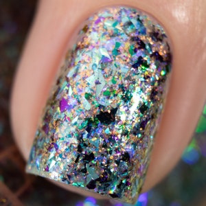 POP Ball Drop New Years Glam Collection Rainbow Iridescent Shifting Flakes Blue Green Grey Purple Nail Quick Dry Mirror Polish image 2