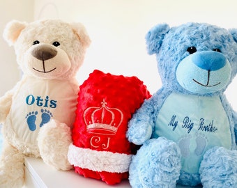 Conjunto de regalo personalizado de osito de peluche bordado y manta de felpa