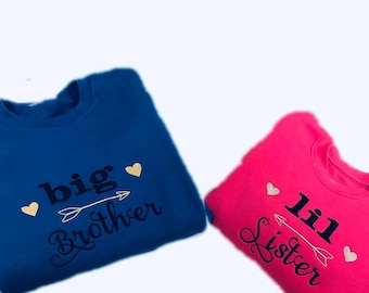 Big Sister/Brother, Little Lil Sister/Brother Baby/Kid Name Sweatshirt,Blouse,Outfit,Top,Sweater PERSONALISED EMBROIDERED Boy Girl Gift!