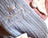 Luxury Baby Boy Girl Blanket Knitted Personalised Soft Snuggle Pom Pom Embroidered Name, Weight, Date Newborn Going Home Christening Gift