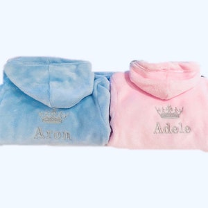 Personalised Baby Dressing Gown, Bath Robe Embroidered Name, dob, initials crown Party, Birthday, Christmas, Infant, Toddler Girl Boy Gift