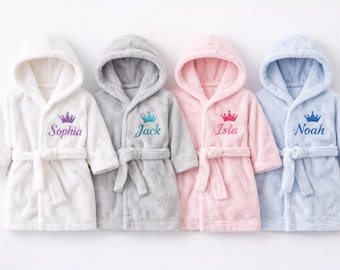 Bata de bebé personalizada con capucha y nombre bordado, bata de felpa