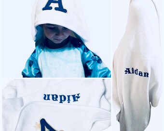 Personalised Embroidered Baby Hooded Towel, Robe Initials Name, DOB Newborn Christmas, Birthday, Christening Girl Boy Present Gift