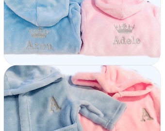 Personalised Baby Dressing Gown, Bath Robe Embroidered Name, dob, initials crown Party, Birthday, Christmas, Infant, Toddler Girl Boy Gift