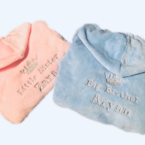 Personalised Little/Big Brother/Sister Dressing Gown, Bath Robe Name, initials Party, Birthday, Christmas, Infant, Toddler Girl Boy Gift