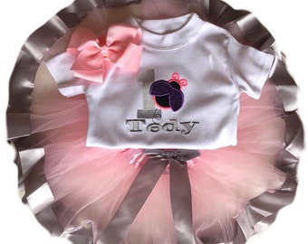 Personalized Birthday Tutu Outfit, Ladybug Applique, Cake Smash