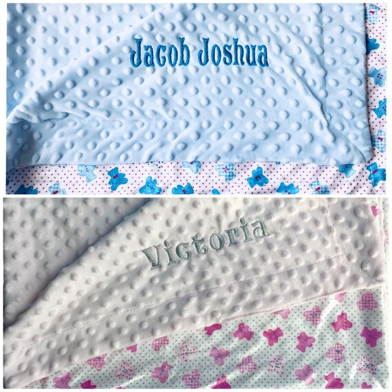 LUXURY BABY BOY// GIRL BLANKET PERSONALISED MINKY EMBROIDERED NAME NEWBORN GIFT