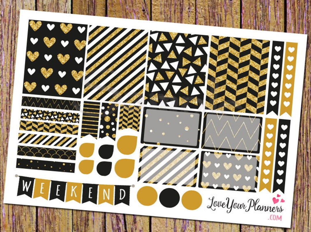 LILY Black Gold Glitter Planner Stickers Weekly Planner Stickers ...