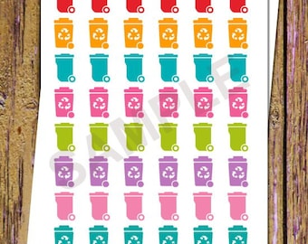 24 Adesivos para Lixeira, 24 Adesivos para Reciclagem, Adesivos para Planejador, Adesivos para Reciclagem, Adesivos para Lixo, Adesivos Funcionais, Adesivos para Ícones, Lixeira de Reciclagem A47