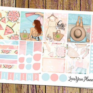 Pegatinas para planificador de verano BEACH FUN, pegatinas para planificador semanal, pegatinas para planificador de Erin Condren, lista de verificación con forma de corazón, pancarta de fin de semana, pegatinas semanales, caja completa