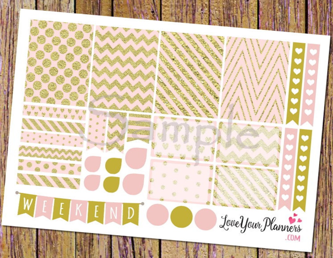 JESSIE Sweet Pink Gold Glitter Planner Stickers Vertical Planner Weekly ...