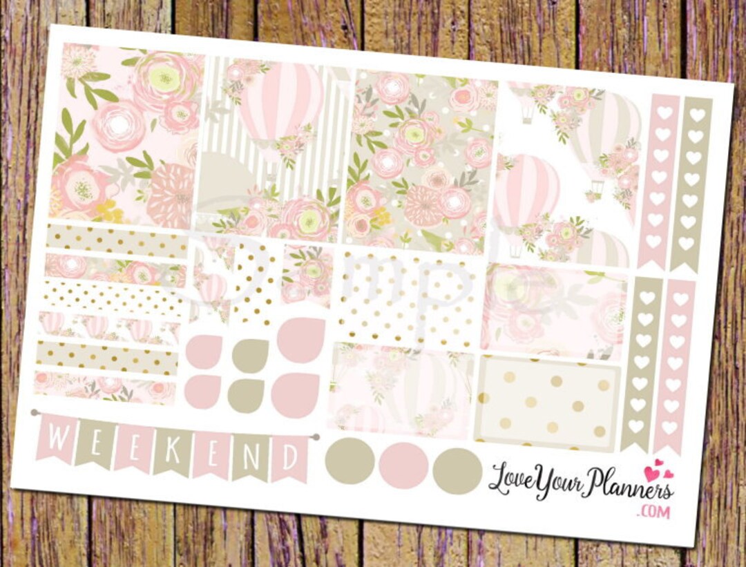 ELLIE Sweet Pink Hot Balloon Planner Stickers Floral Planner Stickers ...