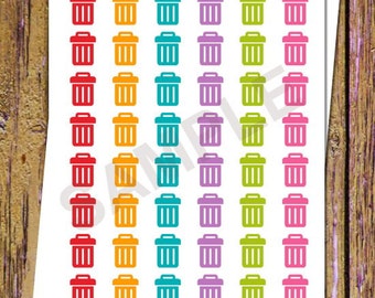 48 Trash Can Planner Stickers Trash Stickers Garbage Stickers Chore Stickers Functional Stickers Trash Bin Sticker Icon Stickers Rainbow A45
