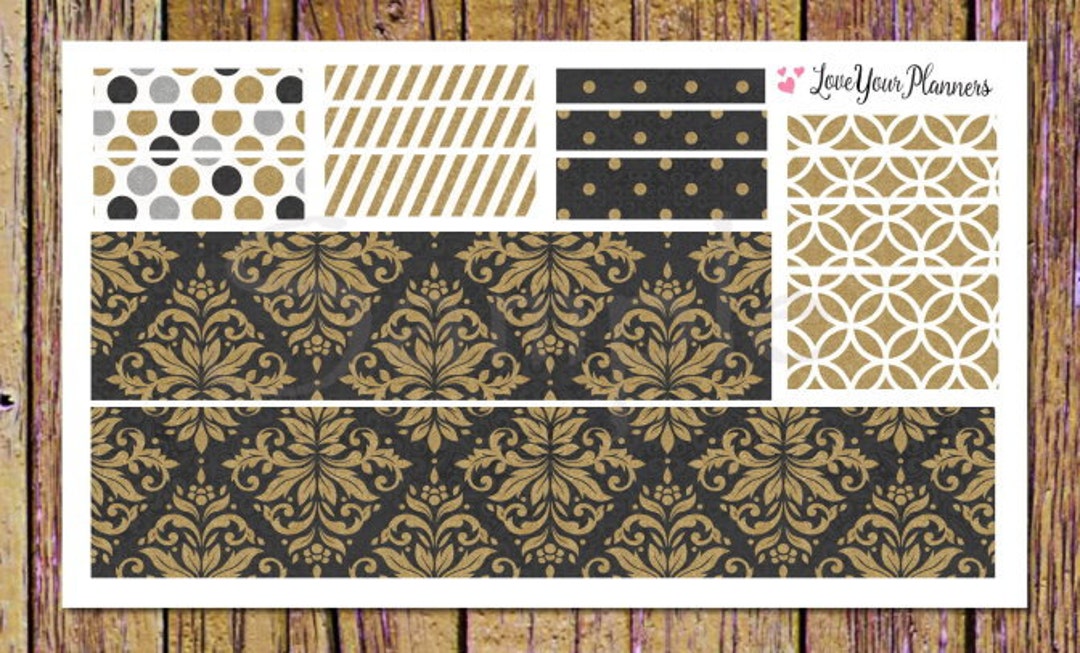 LEXI Elegant Black Gold Glitter Bottom Washi and Washi Strips Planner ...