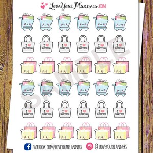 36 Kawaii Shopping Planner Stickers Shopping Bag Stickers Shopping Cart Stickers Kawaii Planner Stickers Gift Stickers Fits ANY Planner S13