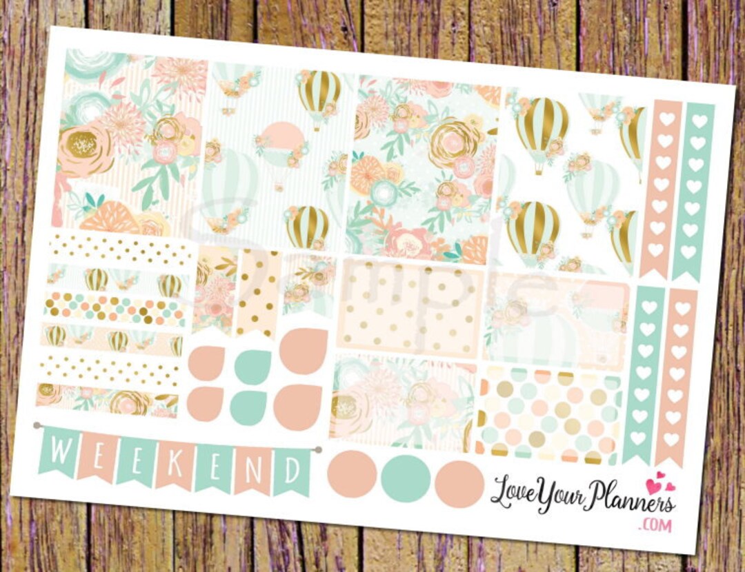 STELLA Sweet Gold Pastel Pink Hot Balloon Planner Stickers Floral ...